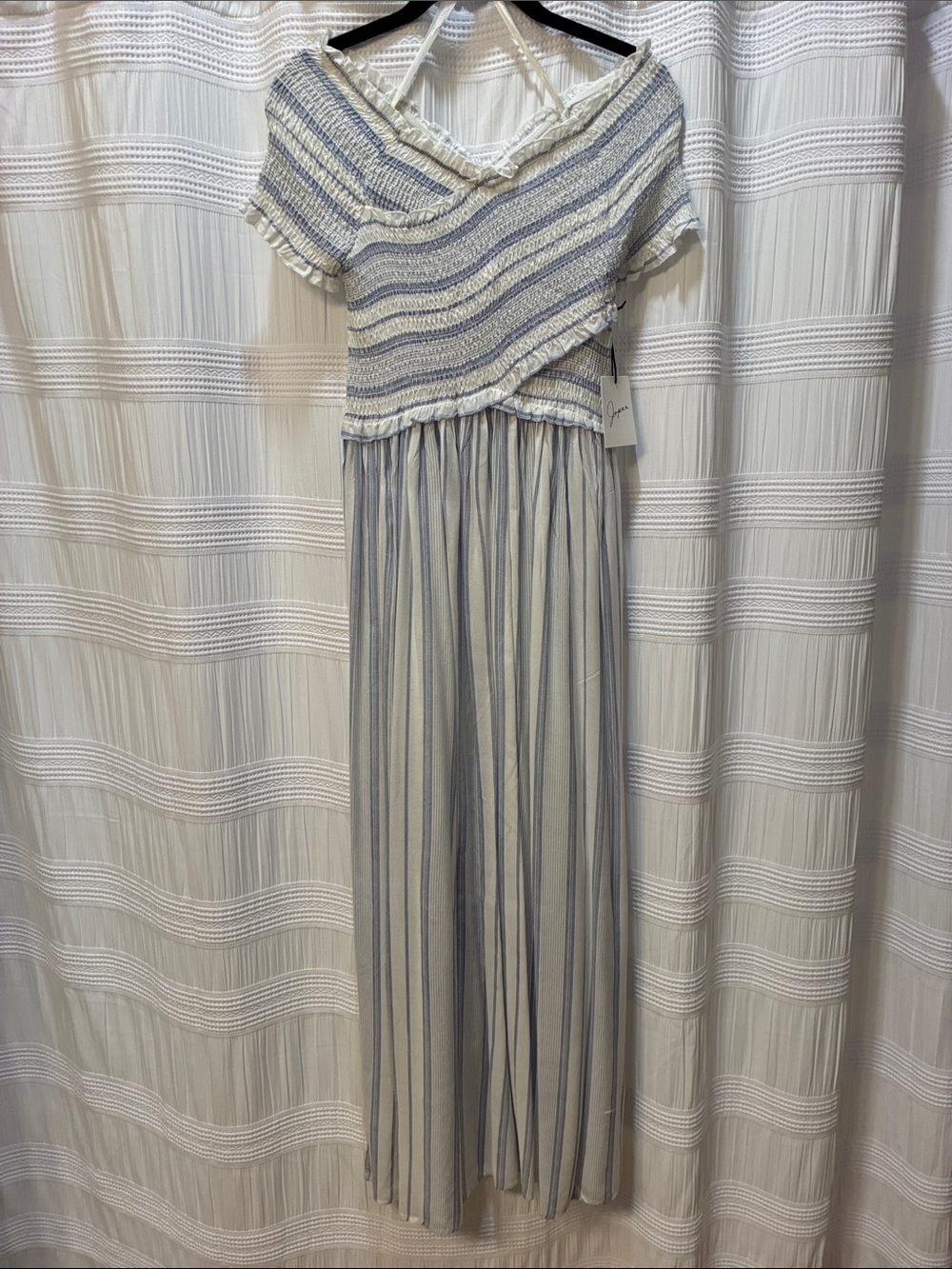 Japna Blue and White Striped Short-Sleeve Maxi Dress